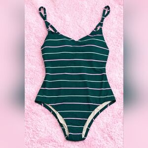 Kona Sol Teal and Pink Striped One Piece Swimsuit